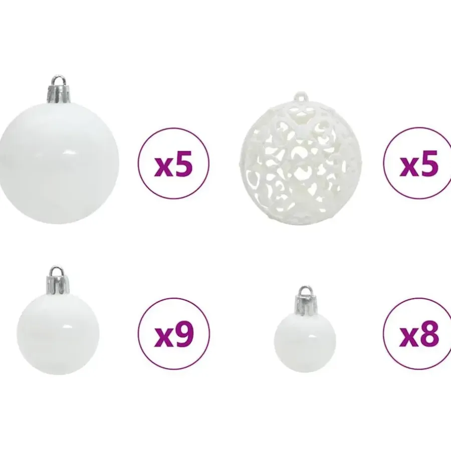 Kerstballen-vidaXL Kerstballen set met 150 LED - 61x - Ø3/4/6 cm - Wit - Kunststof - Mix