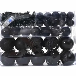 vidaXL Kerstballen set met 150 LED - 61x - Ø3/4/6 cm - Zwart - Kunststof - Mix