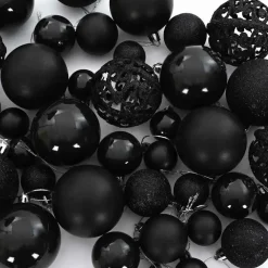 vidaXL Kerstballen set met 150 LED - 61x - Ø3/4/6 cm - Zwart - Kunststof - Mix