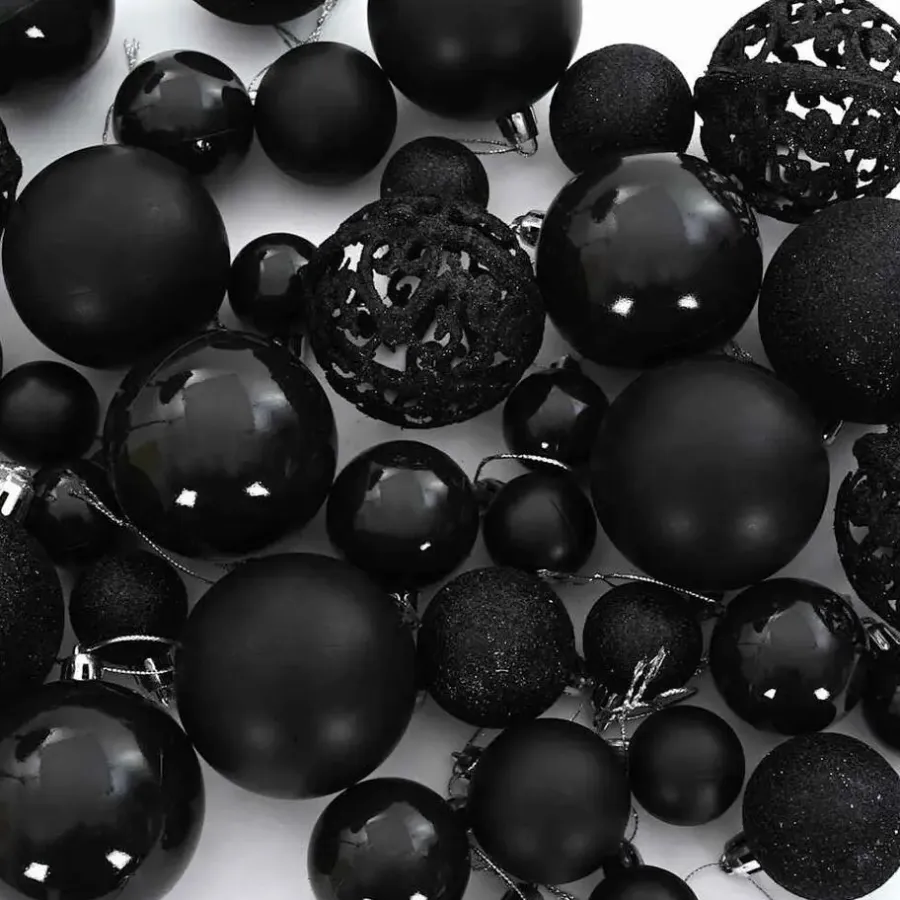 vidaXL Kerstballen set met 150 LED - 61x - Ø3/4/6 cm - Zwart - Kunststof - Mix