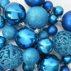 Kerstballen-vidaXL Kerstballen set met 150 LED - 61x - Ø3/4/6 cm - Blauw - Kunststof - Mix