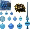 Kerstballen-vidaXL Kerstballen set met 300 LED - 120x - Ø3/4/6 cm - Blauw - Kunststof - Mix