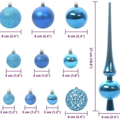 Kerstballen-vidaXL Kerstballen set met 300 LED - 120x - Ø3/4/6 cm - Blauw - Kunststof - Mix