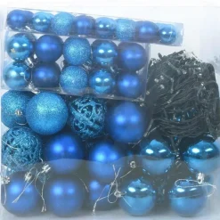 Kerstballen-vidaXL Kerstballen set met 300 LED - 120x - Ø3/4/6 cm - Blauw - Kunststof - Mix