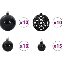 vidaXL Kerstballen set met 300 LED - 120x - Ø3/4/6 cm - Zwart - Kunststof - Mix
