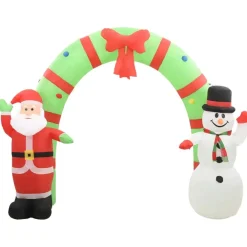 Kerstverlichting-vidaXL Kerstboog kerstman en sneeuwpop opblaasbaar LED 223 cm