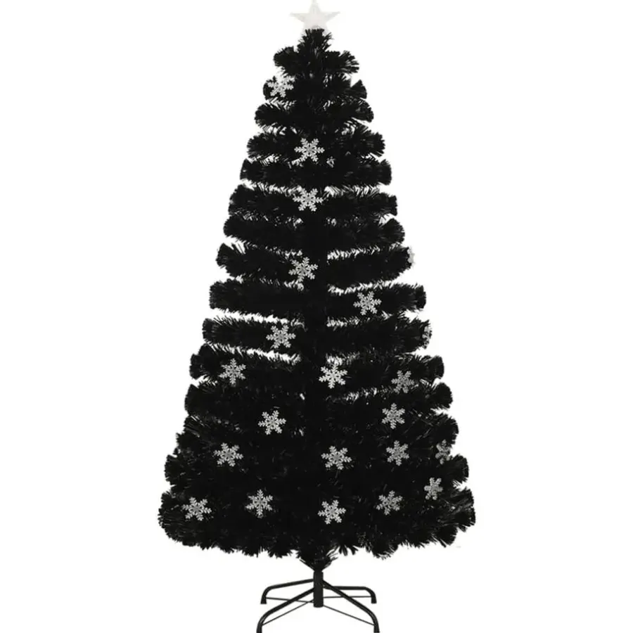 Kerstbomen-vidaXL Kerstboom met LED-sneeuwvlokken 120 cm glasvezel zwart