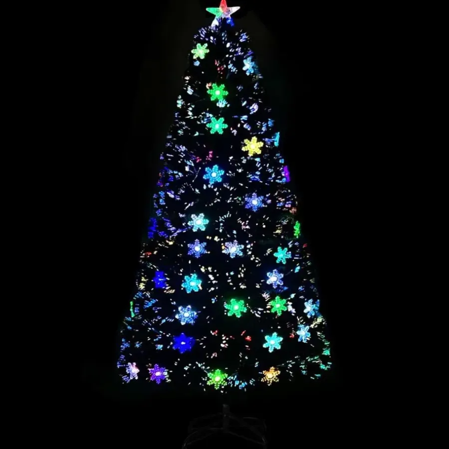 Kerstbomen-vidaXL Kerstboom met LED-sneeuwvlokken 120 cm glasvezel zwart