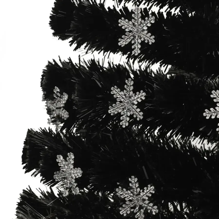 Kerstbomen-vidaXL Kerstboom met LED-sneeuwvlokken 120 cm glasvezel zwart