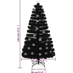 Kerstbomen-vidaXL Kerstboom met LED-sneeuwvlokken 120 cm glasvezel zwart