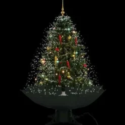 Kerstbomen-vidaXL Kerstboom sneeuwend met paraplubasis 140 cm groen