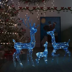 Kerstverlichting-vidaXL Kerstversiering rendierfamilie 300 LED's blauw acryl