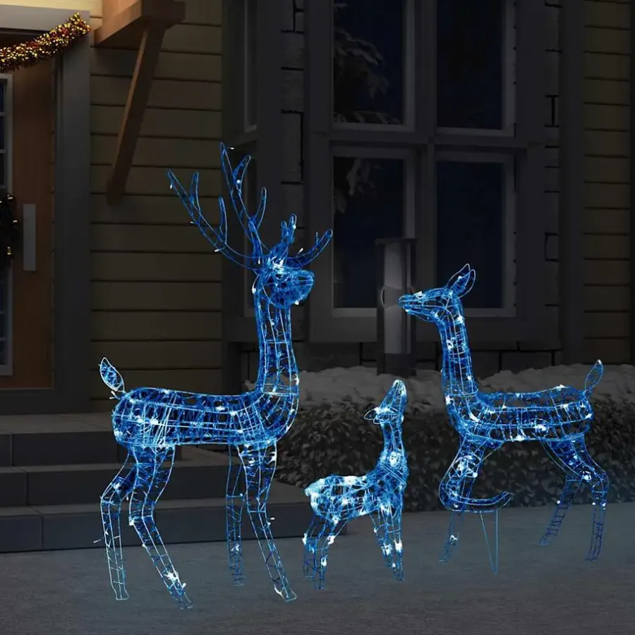 Kerstverlichting-vidaXL Kerstversiering rendierfamilie 300 LED's blauw acryl