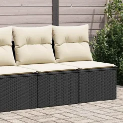 Loungebanken-vidaXL Loungebank 2 zits met crème kussens en salontafel - Zwart 110x62x69 cm