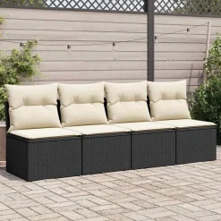 Loungebanken-vidaXL Loungebank 2 zits met crème kussens en salontafel - Zwart 110x62x69 cm