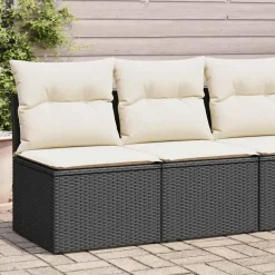 Loungebanken-vidaXL Loungebank 2 zits met crème kussens poly rattan - Zwart 110x62x69 cm