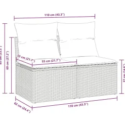 Loungebanken-vidaXL Loungebank 2 zits met crème kussens poly rattan - Zwart 110x62x69 cm