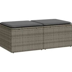 vidaXL Loungebank 2 zits met kussens poly rattan - Grijs krukken 110x55x37 cm