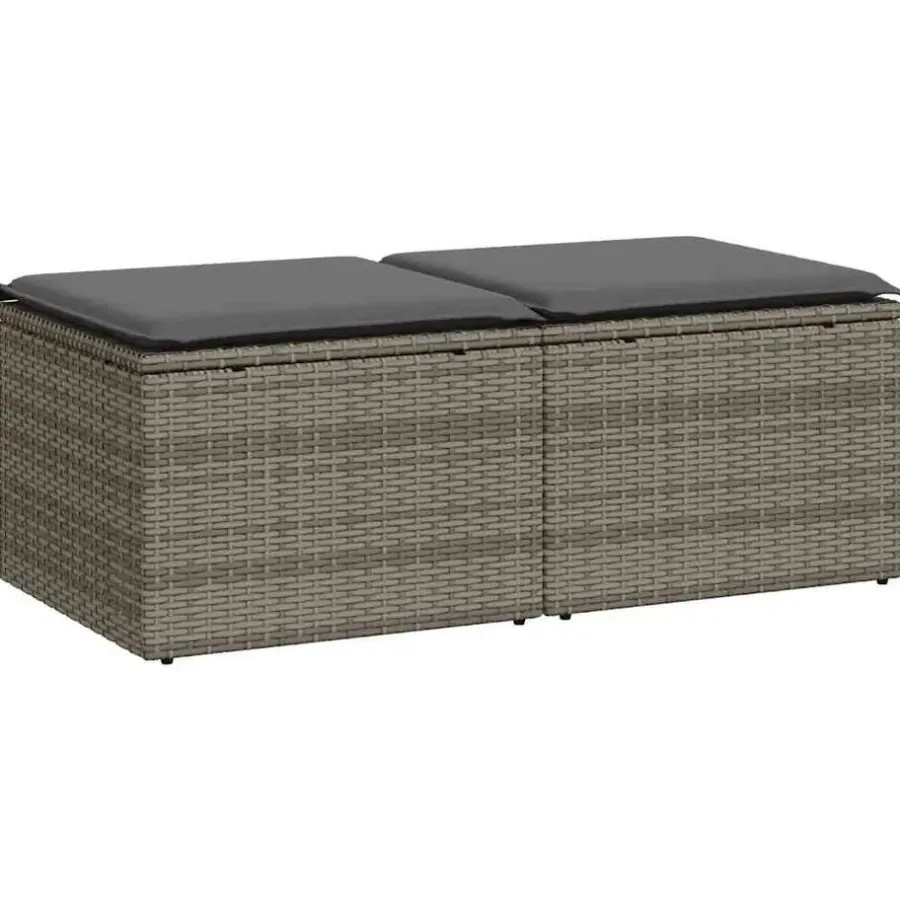 vidaXL Loungebank 2 zits met kussens poly rattan - Grijs krukken 110x55x37 cm
