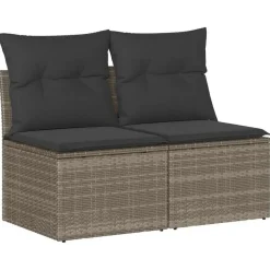Loungebanken-vidaXL Loungebank 2 zits met kussens poly rattan - Grijs - 110x62x69 cm