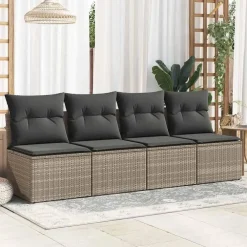 Loungebanken-vidaXL Loungebank 2 zits met kussens poly rattan - Grijs - 110x62x69 cm