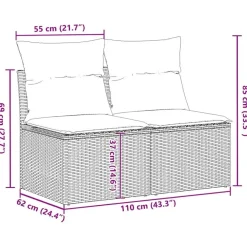 Loungebanken-vidaXL Loungebank 2 zits met kussens poly rattan - Grijs - 110x62x69 cm