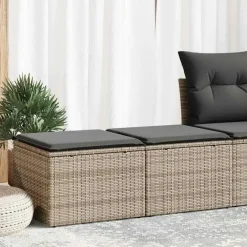 Loungebanken-vidaXL Loungebank voor 2 met kussens poly rattan - Grijs krukken 110x55x37 cm