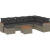 Loungesets-vidaXL Loungeset met 8 kussens en hout armsteun & salontafel - Grijs - 9 stuks