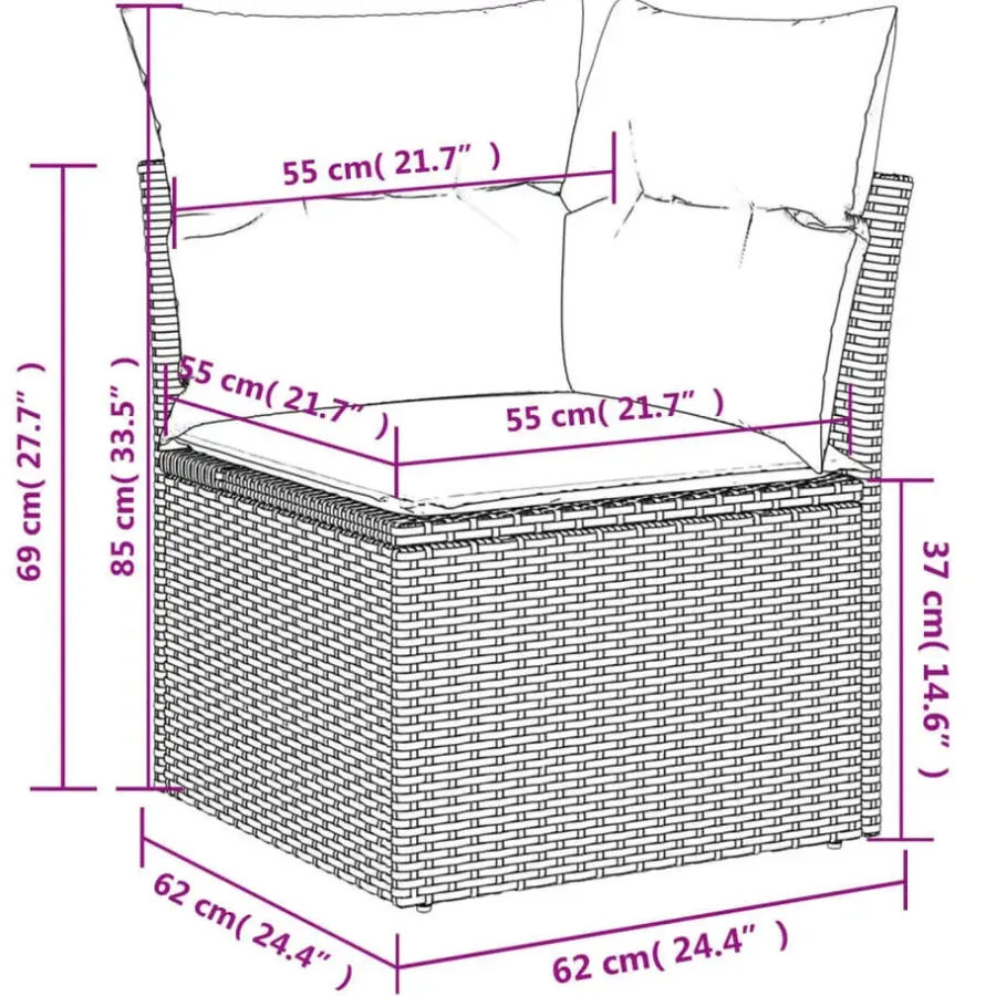 Loungesets-vidaXL Loungeset met 8 kussens en hout armsteun & salontafel - Grijs - 9 stuks