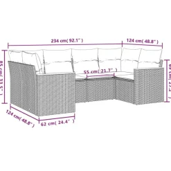 vidaXL Loungeset met 8 kussens en hout armsteun - Grijs - 6 stuks