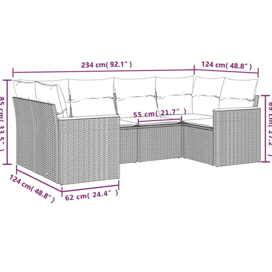 vidaXL Loungeset met 8 kussens en hout armsteun - Grijs - 6 stuks