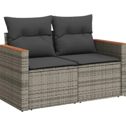 vidaXL Loungeset met 4 kussens - hout armsteun & salontafel - Grijs - 6 stuks