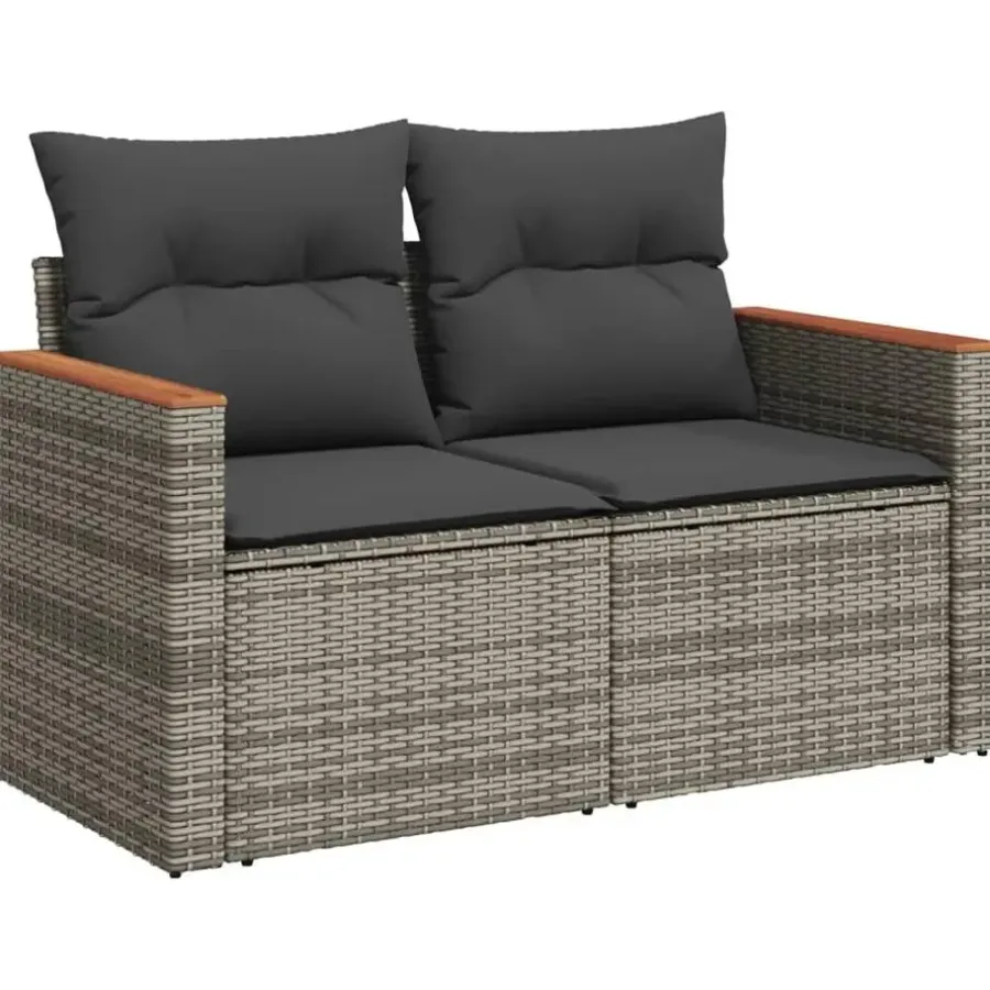 vidaXL Loungeset met 4 kussens - hout armsteun & salontafel - Grijs - 6 stuks