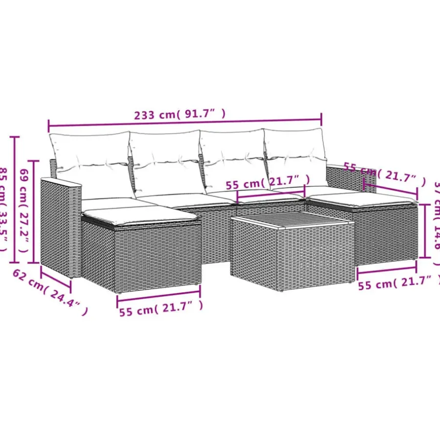 vidaXL Loungeset met 4 kussens - hout armsteun & salontafel - Grijs - 6 stuks
