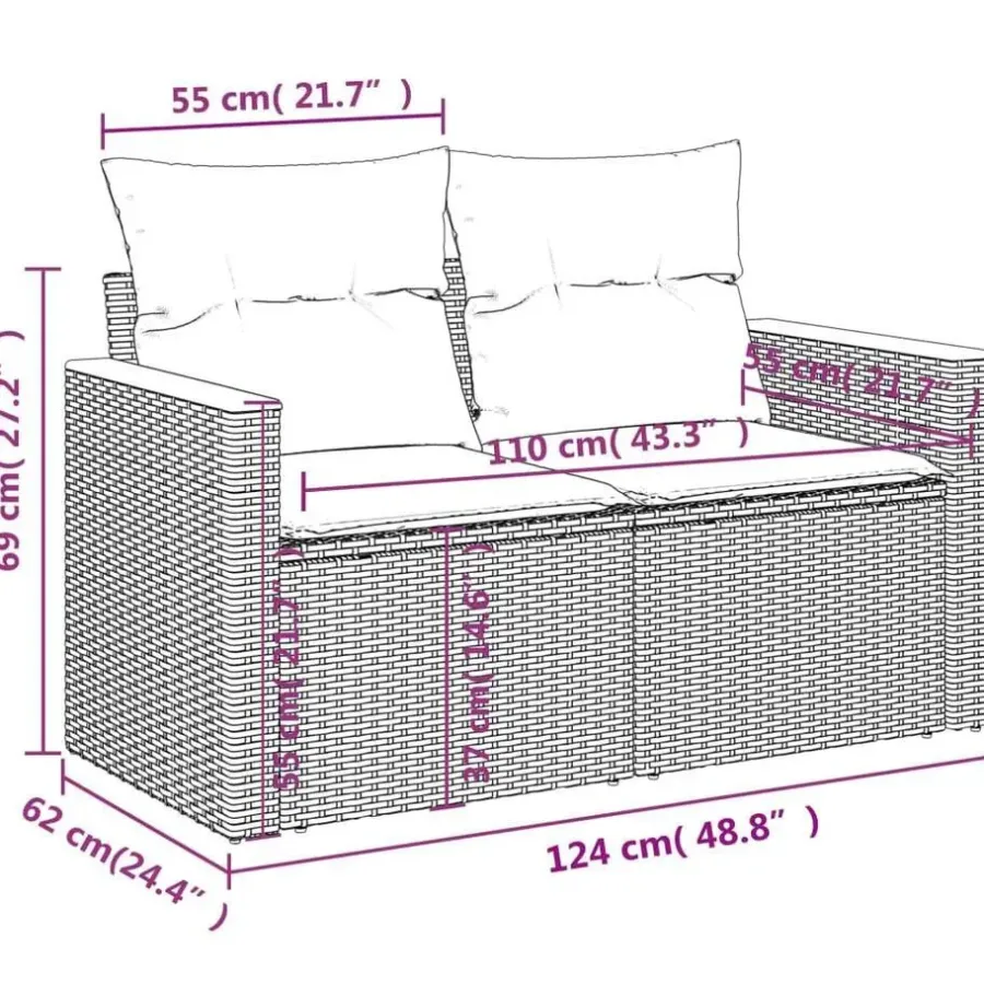 vidaXL Loungeset met 4 kussens - hout armsteun & salontafel - Grijs - 6 stuks