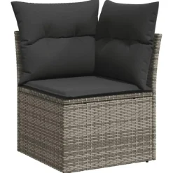 Loungebanken-vidaXL Loungeset met 11 kussens en hout armsteun - Grijs - 10 stuks