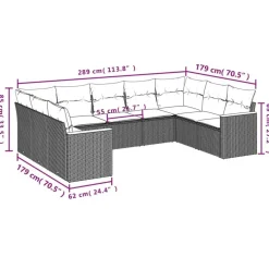 Loungebanken-vidaXL Loungeset met 11 kussens en hout armsteun - Grijs - 10 stuks