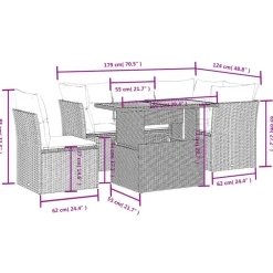Loungesets-vidaXL Loungeset met kussens & verstelbaar hout tuintafel - Donkergrijs 5 stuks