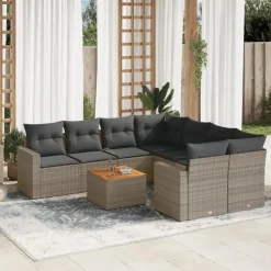 vidaXL Loungeset met kussens & salontafel voor 8 personen- Grijs - Poly rattan