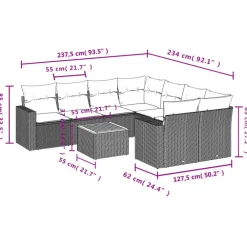 vidaXL Loungeset met kussens & salontafel voor 8 personen- Grijs - Poly rattan