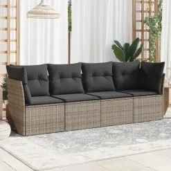Loungebanken-vidaXL Loungeset met kussens - set van 4 - Grijs - Poly Rattan - 234x62x69 cm