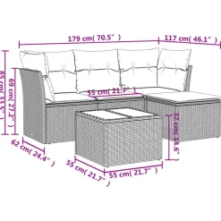 Loungesets-vidaXL Loungeset met kussens & tuintafel - Grijs - Poly Rattan - 5 stuks