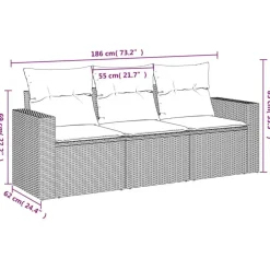 vidaXL Loungeset met kussens voor 3 personen - Grijs - Poly Rattan