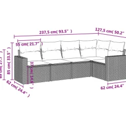 vidaXL Loungeset met kussens voor 5 personen - Grijs - Poly Rattan - 5 stuks