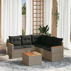 vidaXL Loungeset met kussens - hout armsteun & salontafel - Grijs - 6 stuks