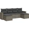 vidaXL Loungeset met kussens en 2 krukken - Grijs - Poly rattan - 6 stuks