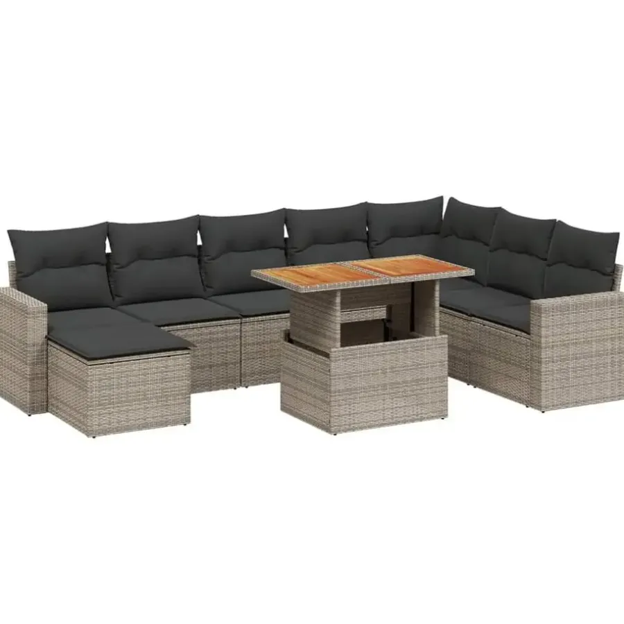 Loungesets-vidaXL Loungeset voor 8 met kussens en verstelbaar hout salontafel - 9 stuks