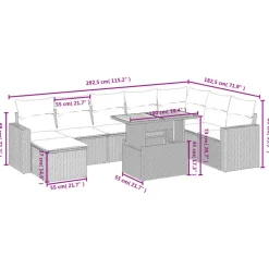 Loungesets-vidaXL Loungeset voor 8 met kussens en verstelbaar hout salontafel - 9 stuks