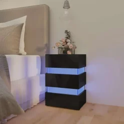 Nachtkastjes|Nachtkastjes-vidaXL Nachtkastje LED 45x35x67 cm bewerkt hout hoogglans zwart