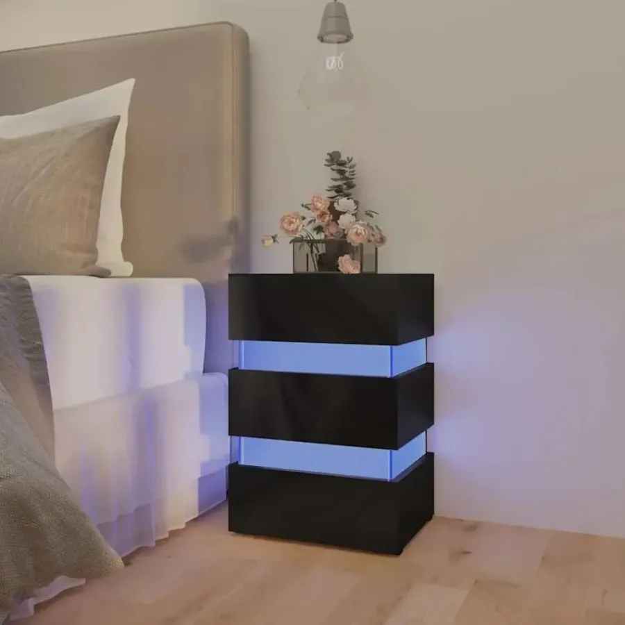 Nachtkastjes|Nachtkastjes-vidaXL Nachtkastje LED 45x35x67 cm bewerkt hout hoogglans zwart